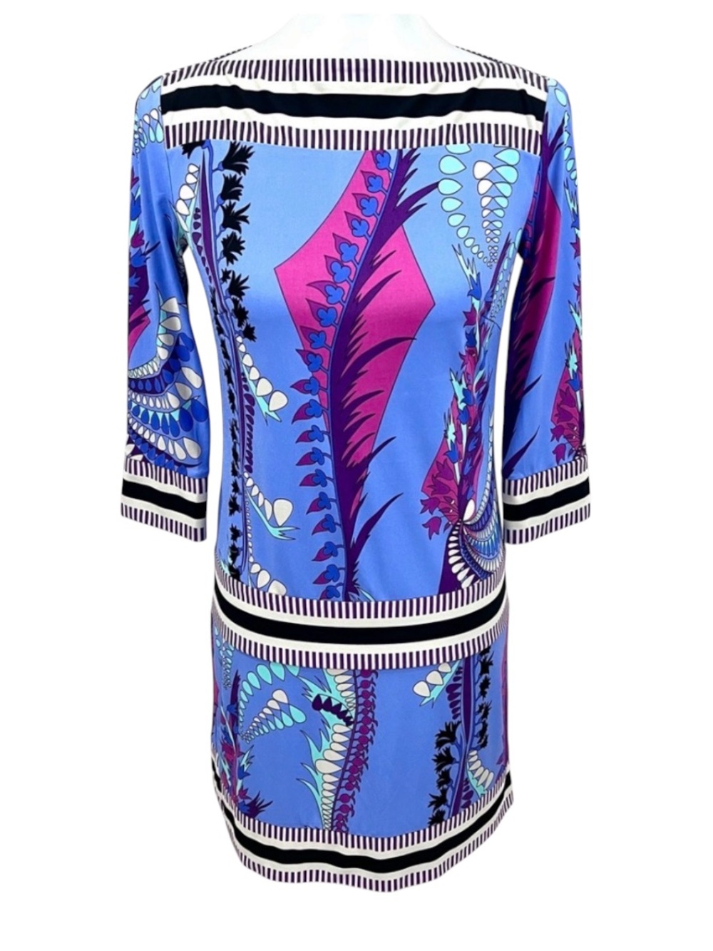 Ali Ro Periwinkle Retro Mod Paisley Drop Waist 3/4 Sleeve Shift Dress